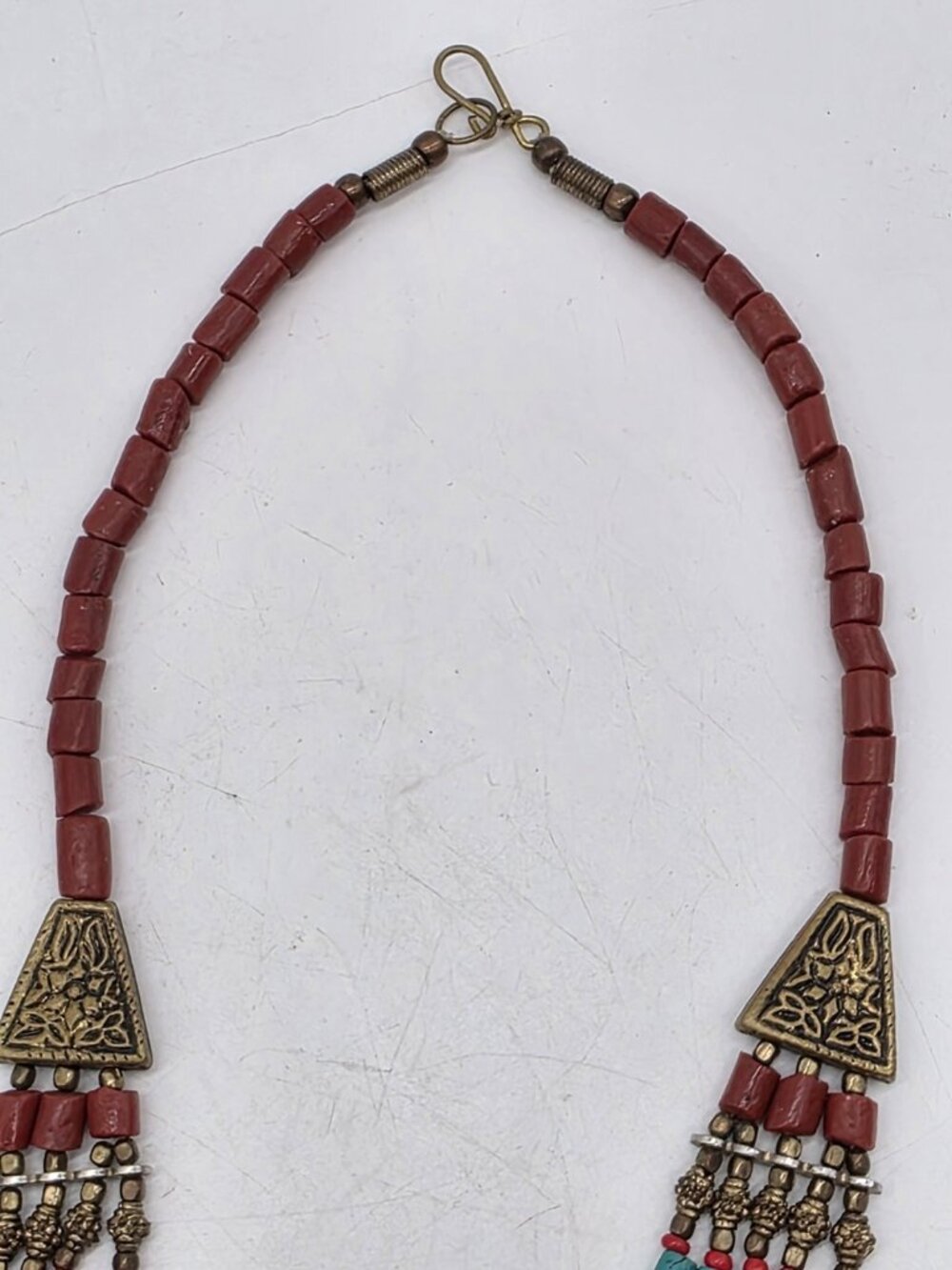 Tibetan Jewelry Multi-Strand Necklace Statement Boho Faux Turquoise & Coral - Picture 5 of 10